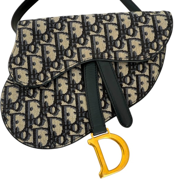 CHRISTIAN DIOR Oblique Blue Monogram Saddle Shoulder Crossbody Bag - Picture 1 of 14